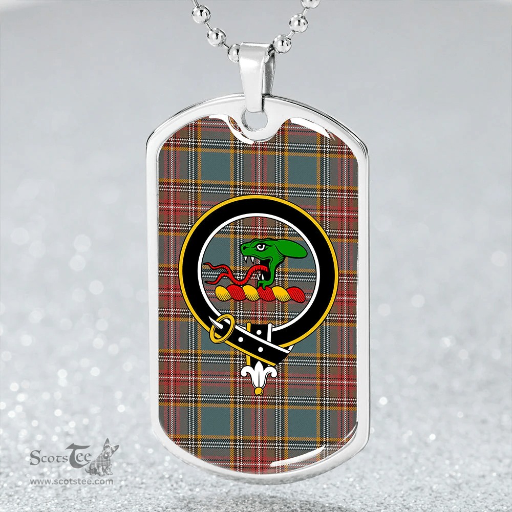 ScottishPlaid MacBeth # 2 Weathered Clan Tartan Dog Tag Necklace - Crest Classic Scottish Plaid Tartan Plaid