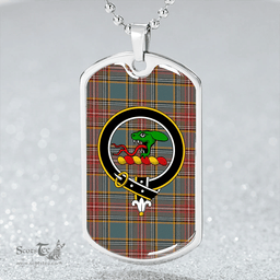 ScottishPlaid MacBeth # 2 Weathered Clan Tartan Dog Tag Necklace - Crest Classic Scottish Plaid Tartan Plaid