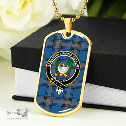 ScottishPlaid Kinnaird Ancient Clan Tartan Dog Tag Necklace - Crest Classic Scottish Plaid Tartan Plaid