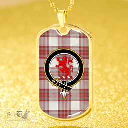 ScottishPlaid MacBrair Dress #2 Weathered Clan Tartan Dog Tag Necklace - Crest Classic Scottish Plaid Tartan Plaid