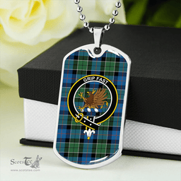 ScottishPlaid Leslie Hunting (Leslie Green) Ancient Clan Tartan Dog Tag Necklace - Crest Classic Scottish Plaid Tartan Plaid