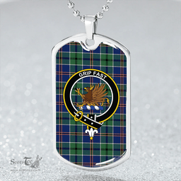 ScottishPlaid Leslie of the Hebrides Modern Clan Tartan Dog Tag Necklace - Crest Classic Scottish Plaid Tartan Plaid