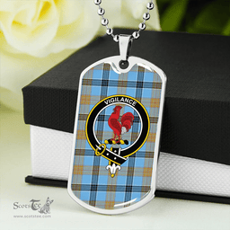 ScottishPlaid Laing (Lang) Ancient Clan Tartan Dog Tag Necklace - Crest Classic Scottish Plaid Tartan Plaid