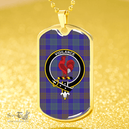 ScottishPlaid Lang (Laing) Weathered Clan Tartan Dog Tag Necklace - Crest Classic Scottish Plaid Tartan Plaid