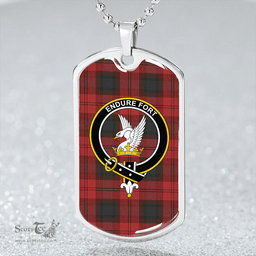 ScottishPlaid Lindsay Black lines Weathered Clan Tartan Dog Tag Necklace - Crest Classic Scottish Plaid Tartan Plaid