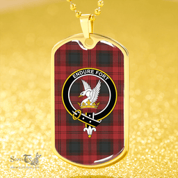 ScottishPlaid Lindsay Black lines Weathered Clan Tartan Dog Tag Necklace - Crest Classic Scottish Plaid Tartan Plaid