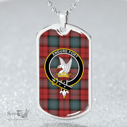 ScottishPlaid Lindsay (Smibert) (Lindsay New) Weathered Clan Tartan Dog Tag Necklace - Crest Classic Scottish Plaid Tartan Plaid