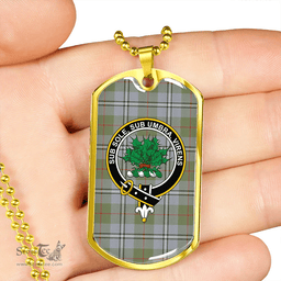 ScottishPlaid Irvine of Glentulchan Weathered Clan Tartan Dog Tag Necklace - Crest Classic Scottish Plaid Tartan Plaid