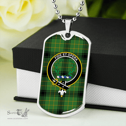 ScottishPlaid MacArthur 1815 Ancient Clan Tartan Dog Tag Necklace - Crest Classic Scottish Plaid Tartan Plaid
