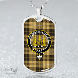 ScottishPlaid Johnstone Orange/Black (Johnson Orange/Black) Clan Tartan Dog Tag Necklace - Crest Classic Scottish Plaid Tartan Plaid