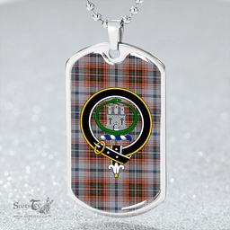 ScottishPlaid Innes Red Dress Weathered Clan Tartan Dog Tag Necklace - Crest Classic Scottish Plaid Tartan Plaid