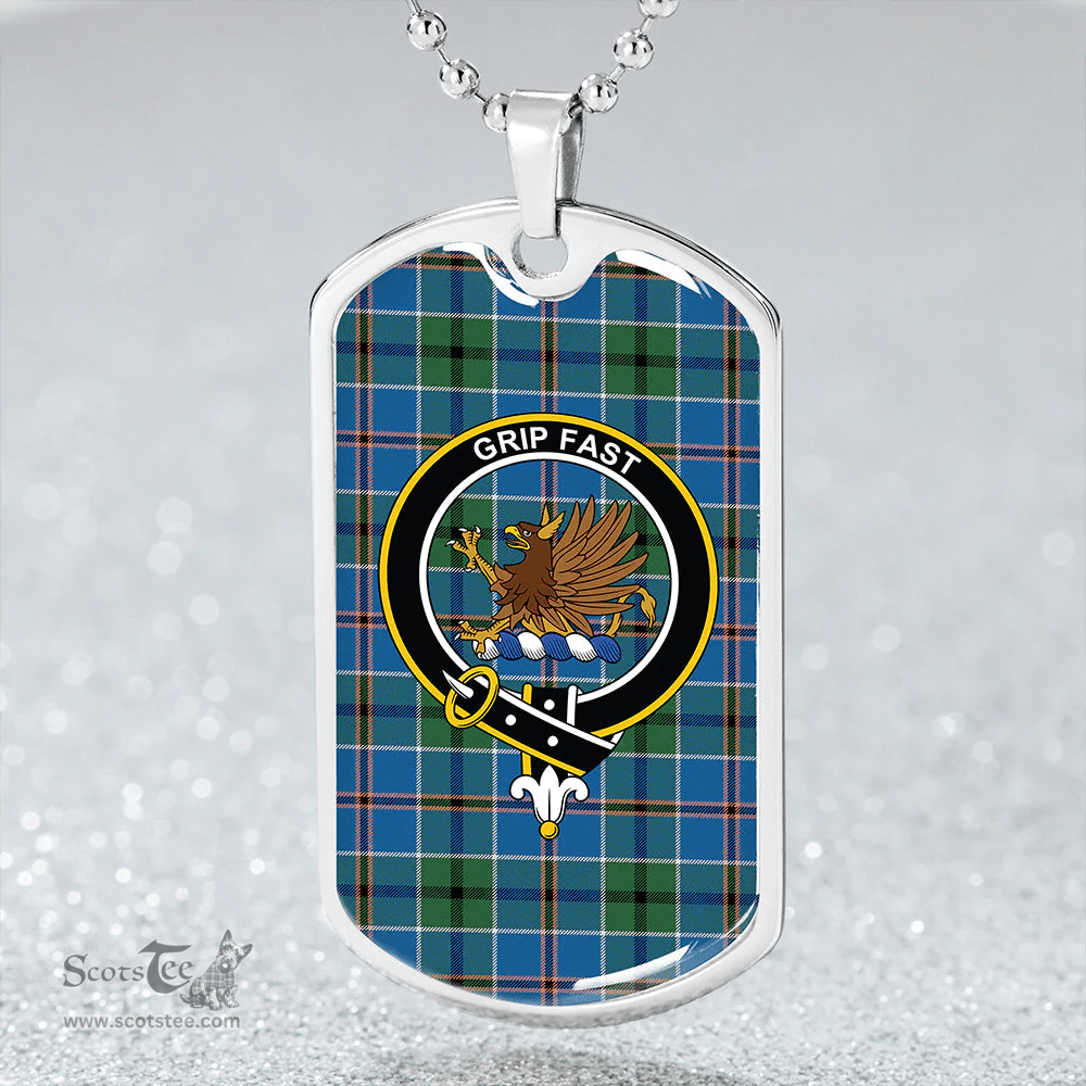 ScottishPlaid Leslie of the Hebrides Ancient Clan Tartan Dog Tag Necklace - Crest Classic Scottish Plaid Tartan Plaid