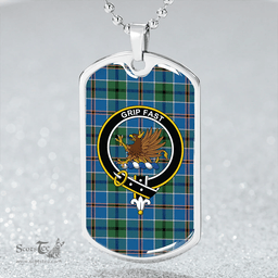 ScottishPlaid Leslie of the Hebrides Ancient Clan Tartan Dog Tag Necklace - Crest Classic Scottish Plaid Tartan Plaid