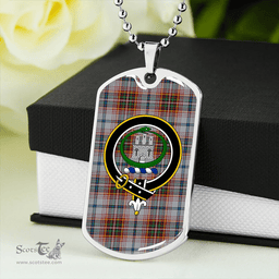 ScottishPlaid Innes Red Dress Weathered Clan Tartan Dog Tag Necklace - Crest Classic Scottish Plaid Tartan Plaid