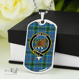 ScottishPlaid Leslie of the Hebrides Ancient Clan Tartan Dog Tag Necklace - Crest Classic Scottish Plaid Tartan Plaid