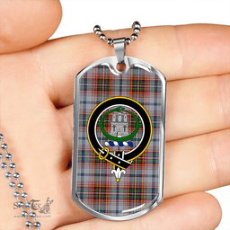 ScottishPlaid Innes Red Dress Weathered Clan Tartan Dog Tag Necklace - Crest Classic Scottish Plaid Tartan Plaid