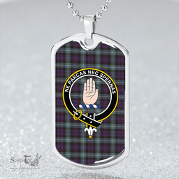 ScottishPlaid Lamont Weathered Clan Tartan Dog Tag Necklace - Crest Classic Scottish Plaid Tartan Plaid