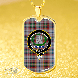 ScottishPlaid Innes Red Dress Weathered Clan Tartan Dog Tag Necklace - Crest Classic Scottish Plaid Tartan Plaid