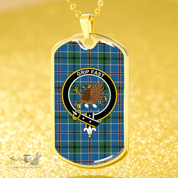 ScottishPlaid Leslie of the Hebrides Ancient Clan Tartan Dog Tag Necklace - Crest Classic Scottish Plaid Tartan Plaid