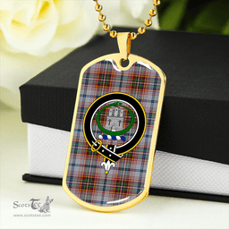 ScottishPlaid Innes Red Dress Weathered Clan Tartan Dog Tag Necklace - Crest Classic Scottish Plaid Tartan Plaid