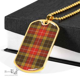 Scottish Buchanan Old Set Weathered Clan Tartan Dog Tag Necklace - Classic Scottish Plaid Tartan Plaid