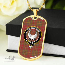 ScottishPlaid Leask Weathered Clan Tartan Dog Tag Necklace - Crest Classic Scottish Plaid Tartan Plaid