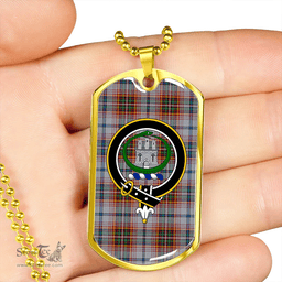 ScottishPlaid Innes Red Dress Weathered Clan Tartan Dog Tag Necklace - Crest Classic Scottish Plaid Tartan Plaid