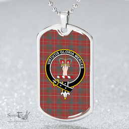 ScottishPlaid Robertson White line (Robertson New) Weathered Clan Tartan Dog Tag Necklace - Crest Classic Scottish Plaid Tartan Plaid