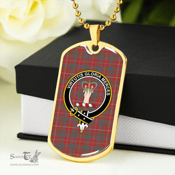 ScottishPlaid Robertson White line (Robertson New) Weathered Clan Tartan Dog Tag Necklace - Crest Classic Scottish Plaid Tartan Plaid