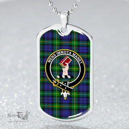 ScottishPlaid Meldrum Clan Tartan Dog Tag Necklace - Crest Classic Scottish Plaid Tartan Plaid