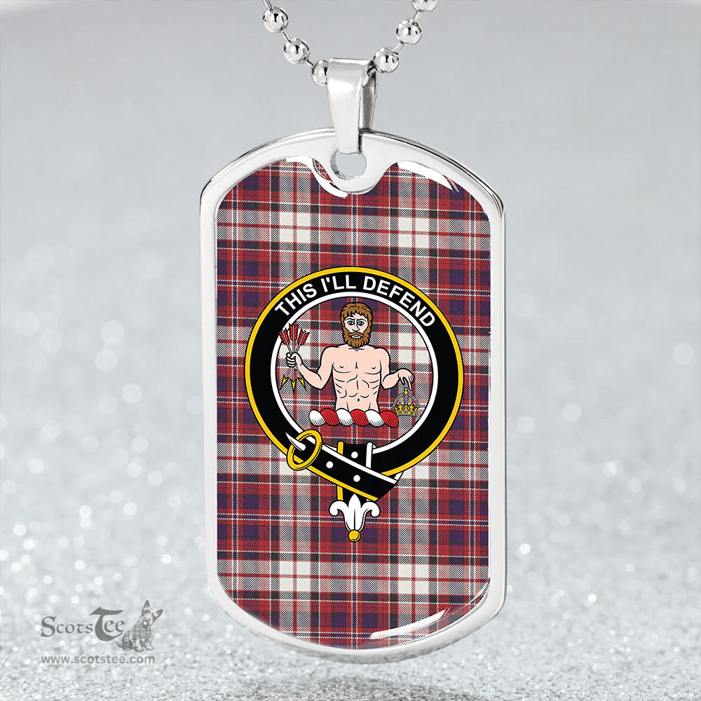 ScottishPlaid MacFarlane Dress Weathered Clan Tartan Dog Tag Necklace - Crest Classic Scottish Plaid Tartan Plaid