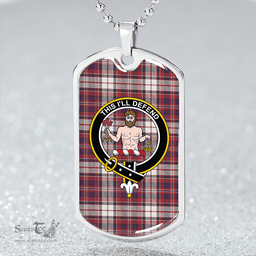 ScottishPlaid MacFarlane Dress Weathered Clan Tartan Dog Tag Necklace - Crest Classic Scottish Plaid Tartan Plaid
