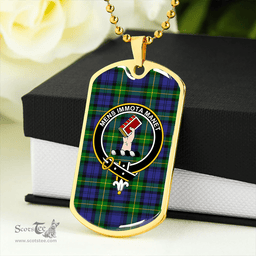 ScottishPlaid Meldrum Clan Tartan Dog Tag Necklace - Crest Classic Scottish Plaid Tartan Plaid