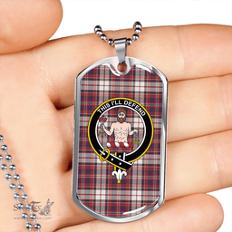 ScottishPlaid MacFarlane Dress Weathered Clan Tartan Dog Tag Necklace - Crest Classic Scottish Plaid Tartan Plaid