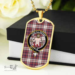 ScottishPlaid MacFarlane Dress Weathered Clan Tartan Dog Tag Necklace - Crest Classic Scottish Plaid Tartan Plaid