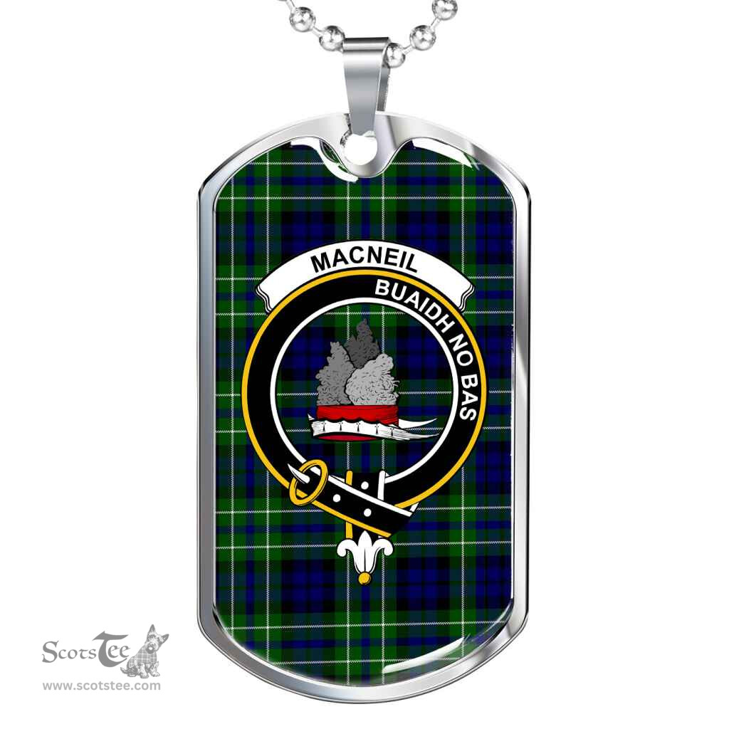 Scottish MacNeil of Colonsay Clan Tartan Dog Tag Necklace - Crest Classic Scottish Plaid Tartan Plaid