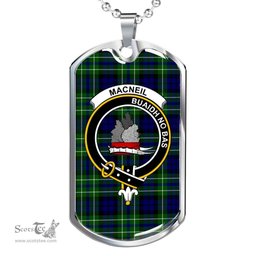 Scottish MacNeil of Colonsay Clan Tartan Dog Tag Necklace - Crest Classic Scottish Plaid Tartan Plaid