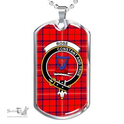 Scottish Rose Clan Tartan Dog Tag Necklace - Crest Classic Scottish Plaid Tartan Plaid
