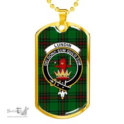 Scottish Lundin Clan Tartan Dog Tag Necklace - Crest Classic Scottish Plaid Tartan Plaid