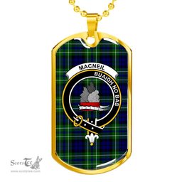 Scottish MacNeil of Colonsay Clan Tartan Dog Tag Necklace - Crest Classic Scottish Plaid Tartan Plaid