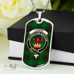 Scottish Lundin Clan Tartan Dog Tag Necklace - Crest Classic Scottish Plaid Tartan Plaid