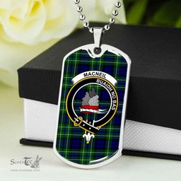 Scottish MacNeil of Colonsay Clan Tartan Dog Tag Necklace - Crest Classic Scottish Plaid Tartan Plaid