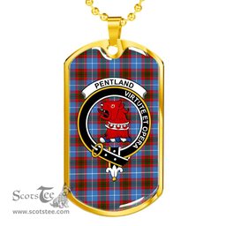 Scottish Pentland Clan Tartan Dog Tag Necklace - Crest Classic Scottish Plaid Tartan Plaid