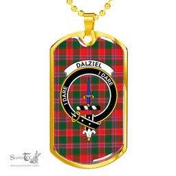 Scottish Dalziel Clan Tartan Dog Tag Necklace - Crest Classic Scottish Plaid Tartan Plaid