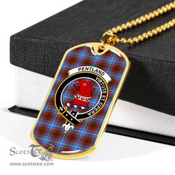 Scottish Pentland Clan Tartan Dog Tag Necklace - Crest Classic Scottish Plaid Tartan Plaid