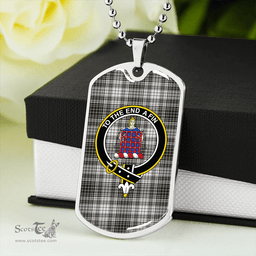 ScottishPlaid Ogilvie Black & White Clan Tartan Dog Tag Necklace - Crest Classic Scottish Plaid Tartan Plaid