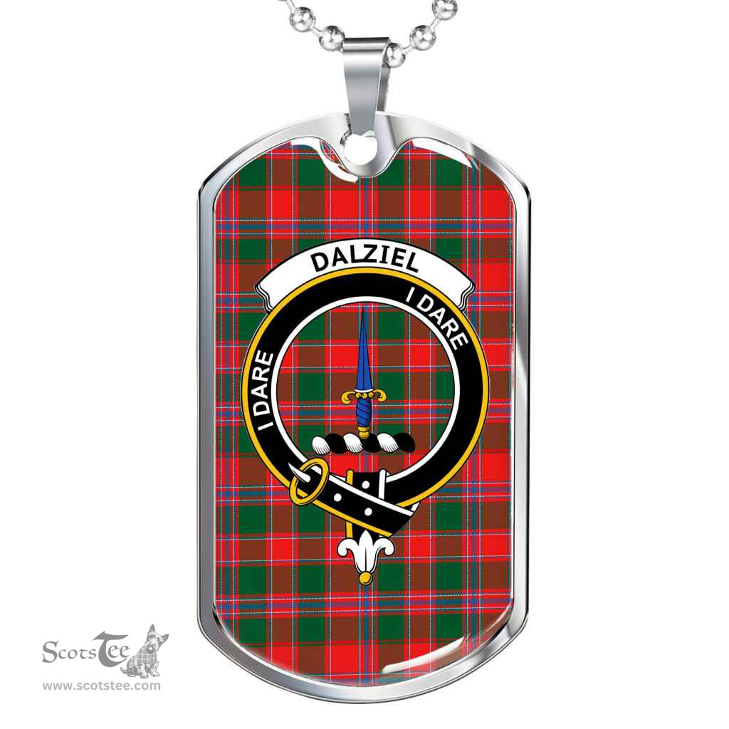 Scottish Dalziel Clan Tartan Dog Tag Necklace - Crest Classic Scottish Plaid Tartan Plaid