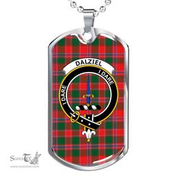 Scottish Dalziel Clan Tartan Dog Tag Necklace - Crest Classic Scottish Plaid Tartan Plaid