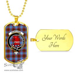 Scottish Pentland Clan Tartan Dog Tag Necklace - Crest Classic Scottish Plaid Tartan Plaid