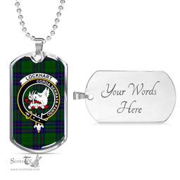 Scottish Lockhart Clan Tartan Dog Tag Necklace - Crest Classic Scottish Plaid Tartan Plaid